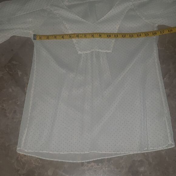 Fossil Scarf Neck Sheer Mid Length Sleeve Polka Dot Blouse - Picture 6 of 10